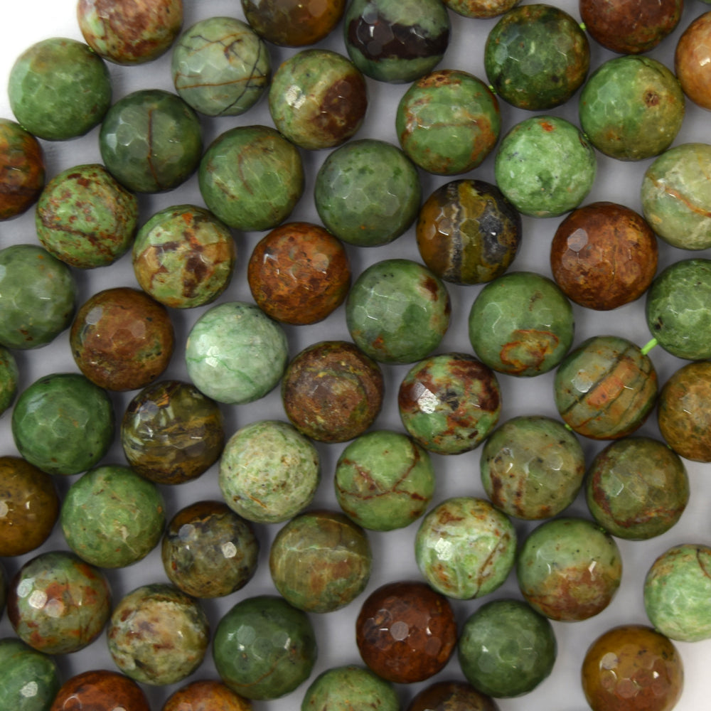 Natural Faceted African Green Opal Round Beads 15" Strand 6mm 8mm 10mm 12mm