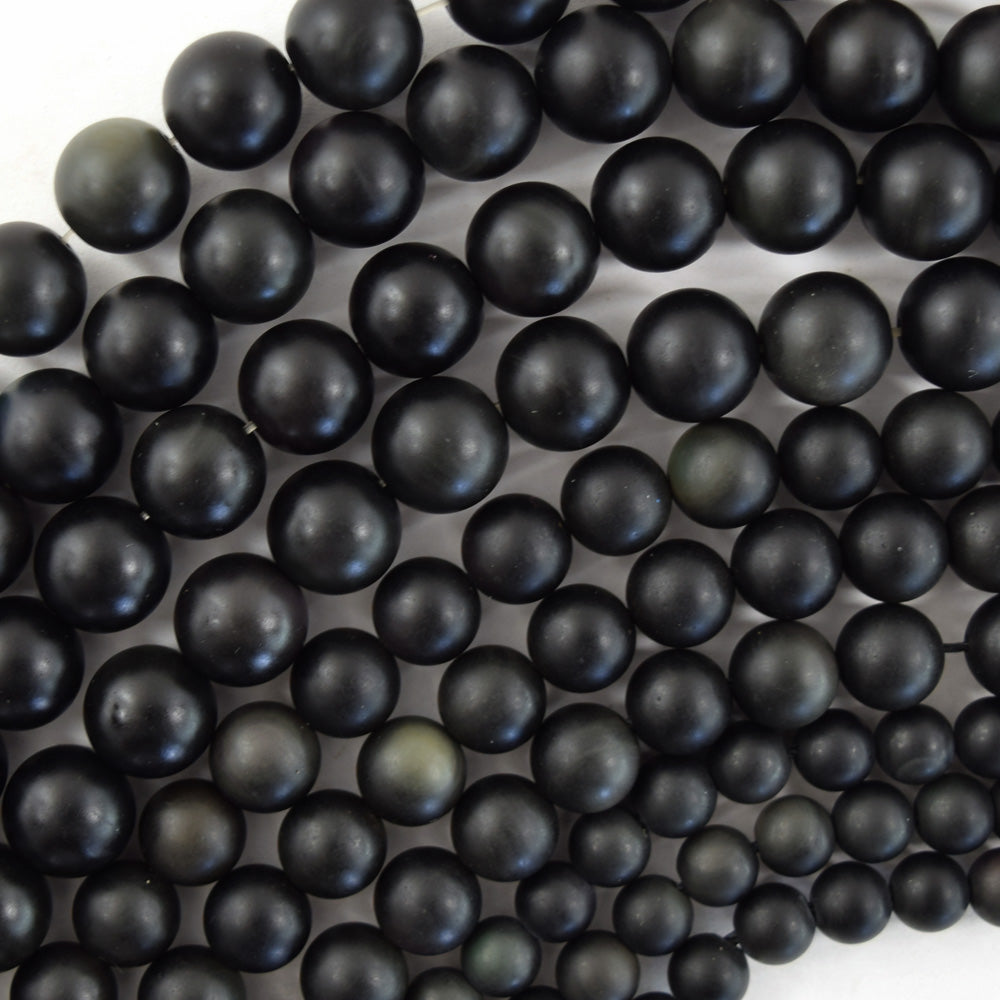 Natural Matte Rainbow Black Obsidian Round Beads Gemstone 15" Strand 6mm 8mm 10mm