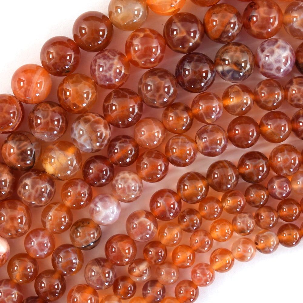 AA Orange Red Fire Agate Round Beads Gemstone 15" Strand 6mm 8mm 10mm