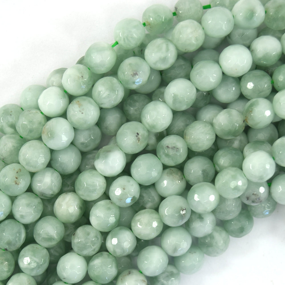 Natural Faceted Green Angelite Round Beads 15.5" Strand 4mm 6mm 8mm 10mm 12mm