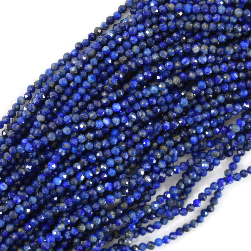 Faceted Blue Lapis Lazuli Round Beads 15" Strand 2mm 4mm 6mm 8mm 10mm 12mm