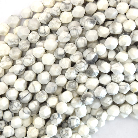 Natural Faceted White Howlite Round Beads 15.5" Strand 3mm 4mm 6mm 8mm 10mm 12mm