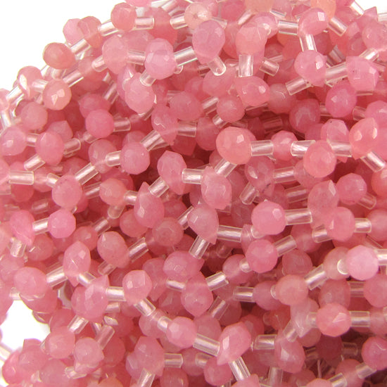 7mm - 8mm faceted pink jade teardrop beads 15.5" strand S1