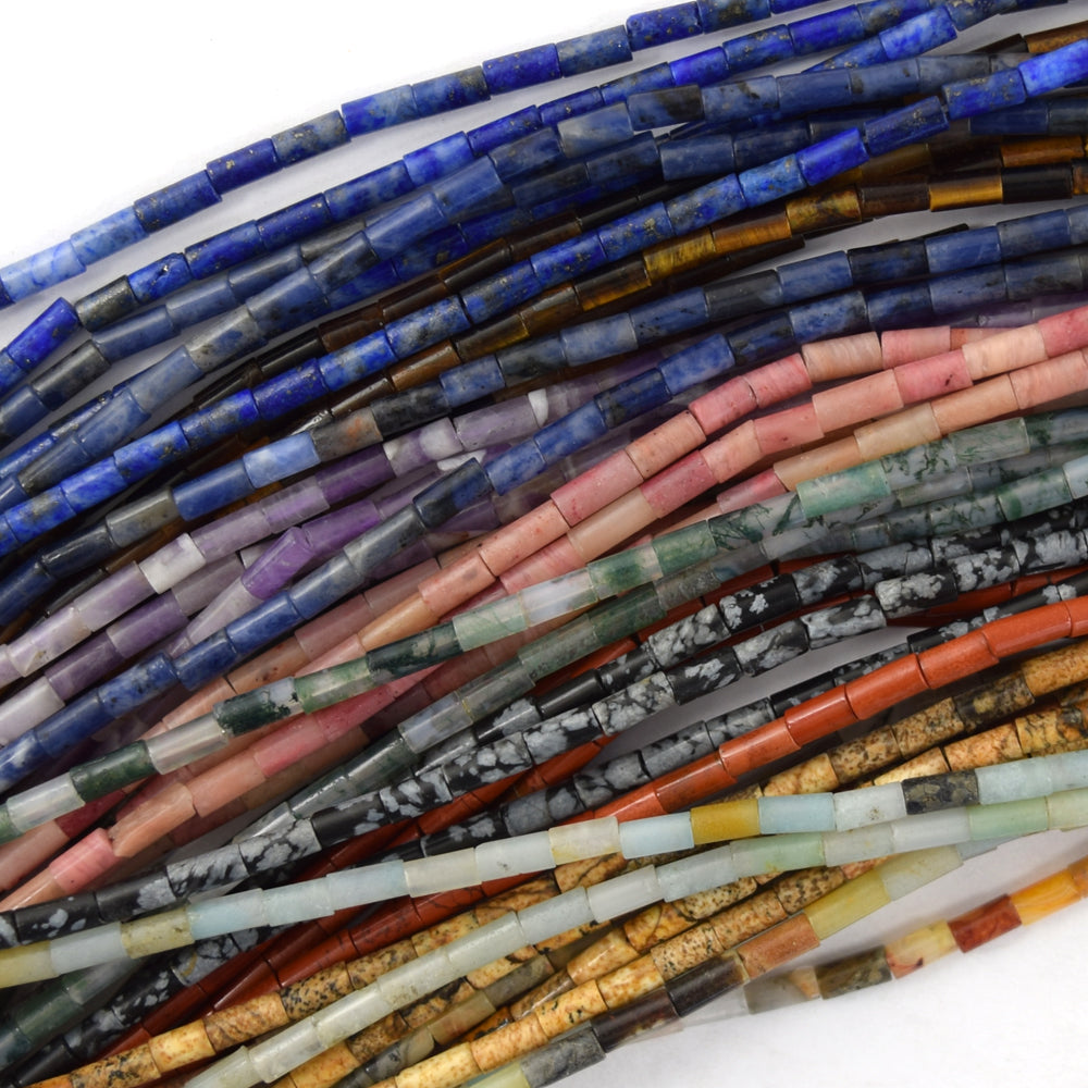 2mm x 4mm Natural Gemstone Tube Spacer Beads 15" Strand