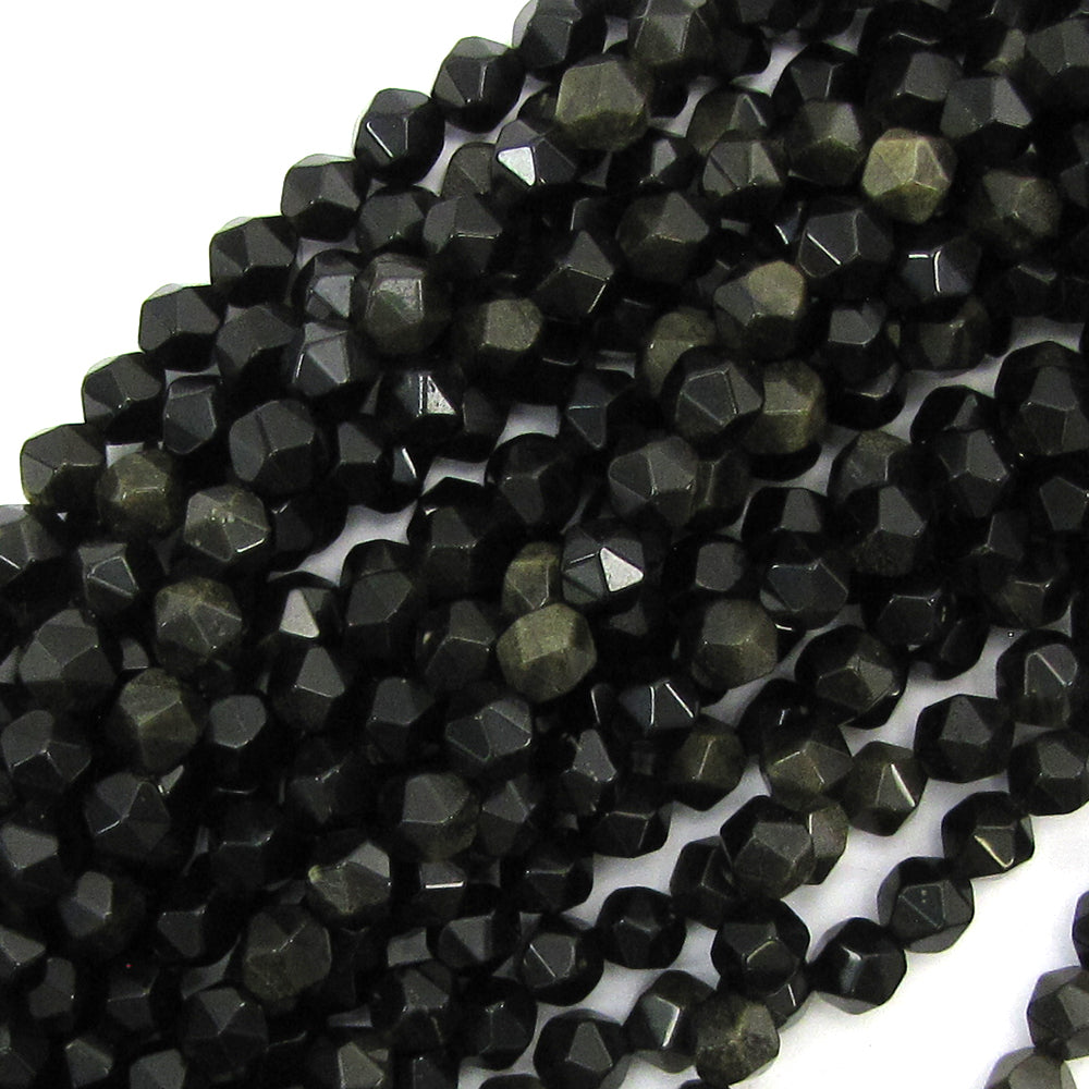 Star Cut faceted Black Gold Obsidian Round Beads 15.5" Diamond Cut 6mm 8mm 10mm