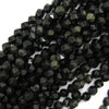 Star Cut faceted Black Gold Obsidian Round Beads 15.5