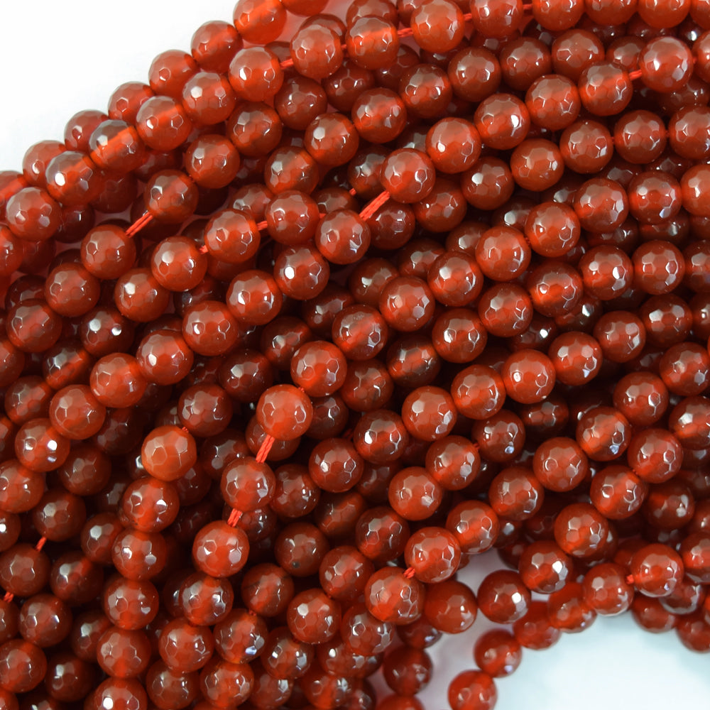 AA Faceted Red Carnelian Round Beads Gemstone 14" Strand S2 6mm 8mm 10mm