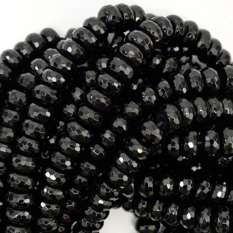 AA Black Onyx Rondelle Button Beads Gemstone 15" Strand 4mm 6mm 8mm 10mm