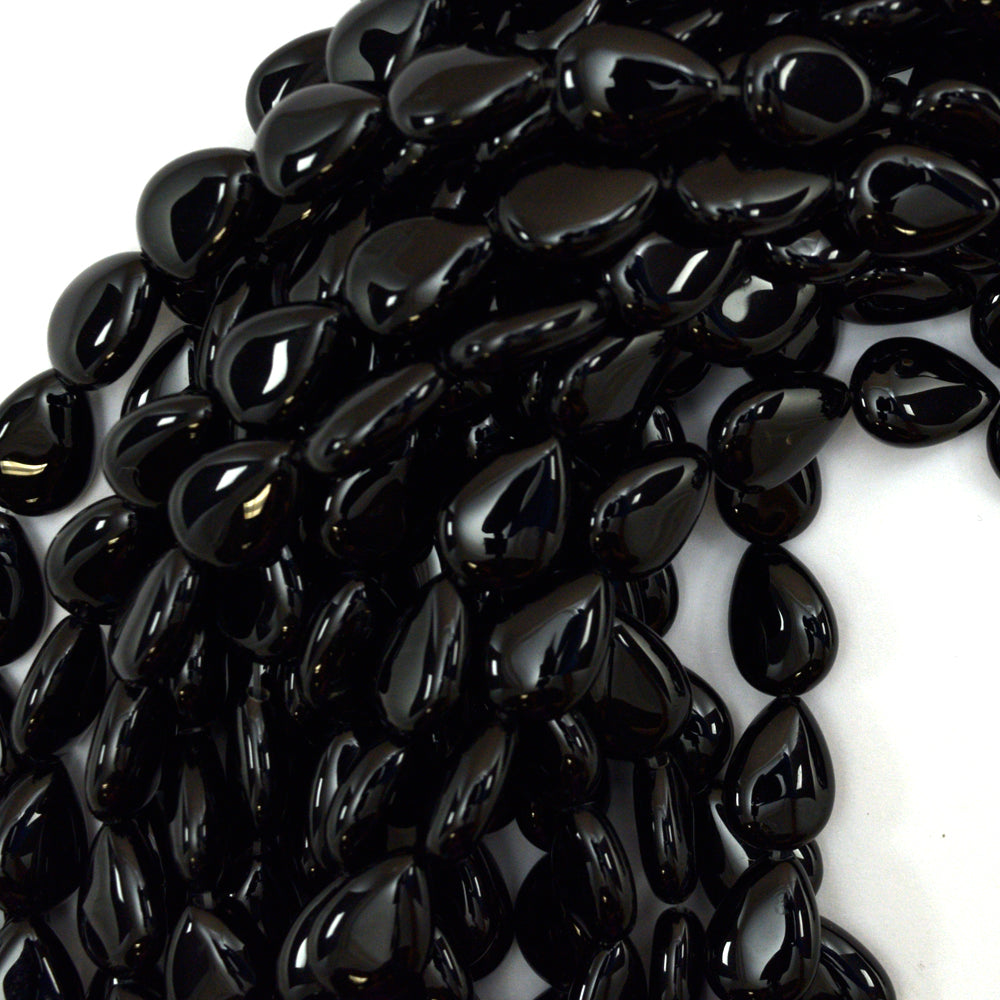 14mm black onyx flat teardrop beads 15.5" strand