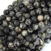 Natural Black Spider Web Jasper Round Beads 15