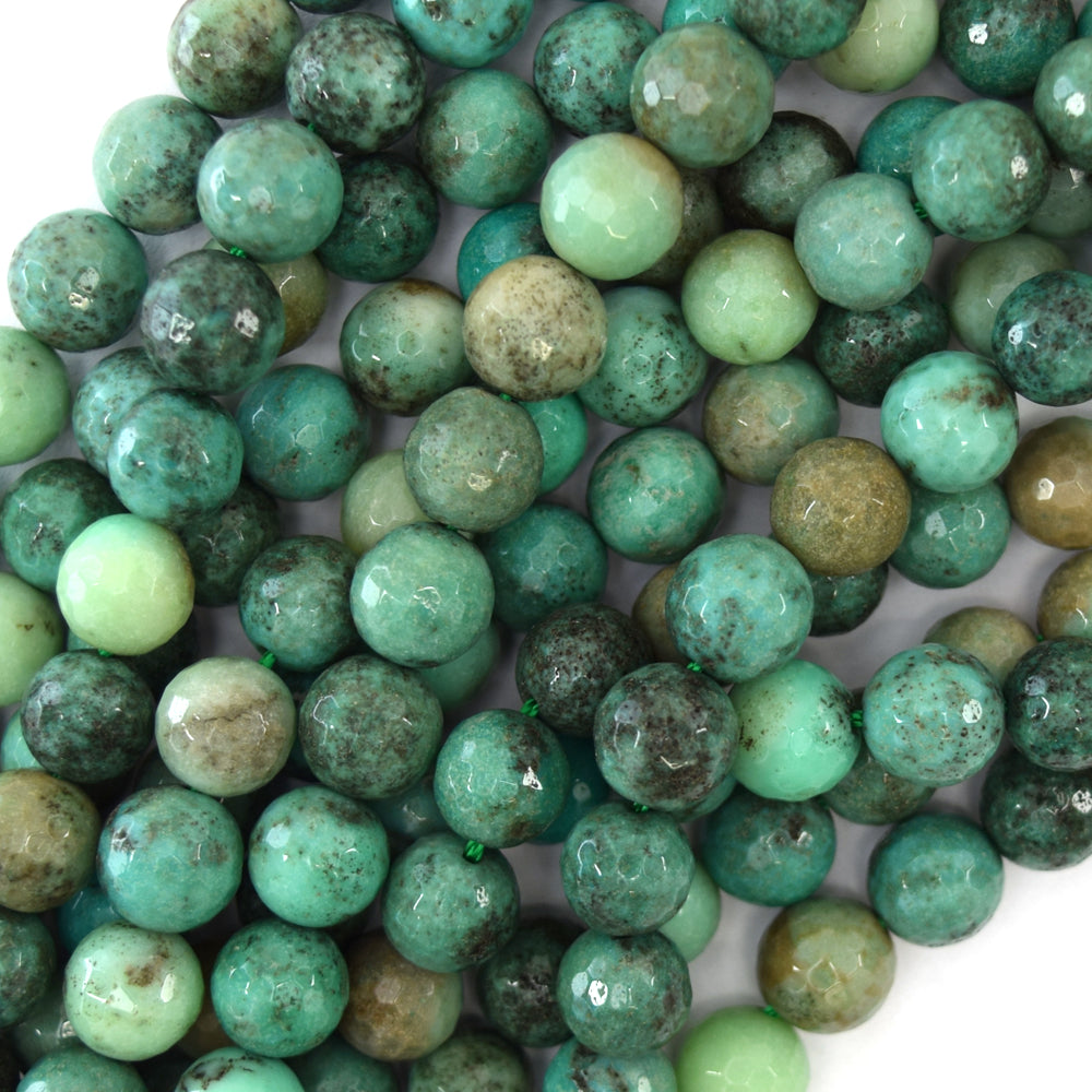 Natural Faceted Green Chrysoprase Round Beads Gemstone 15.5" Strand 4mm 6mm 8mm