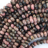 8mm natural black pink rhodonite rondelle button beads 15.5