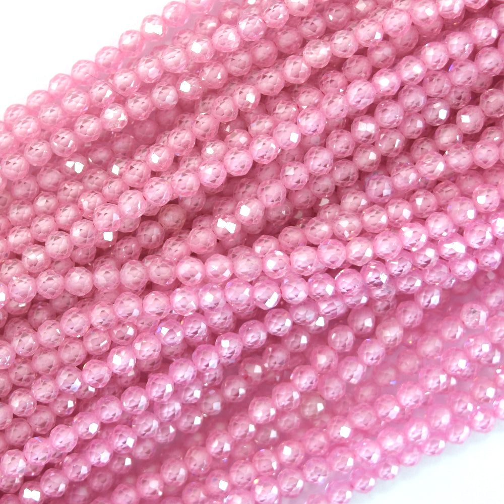 Faceted Pink CZ Cubic Zirconia Round Beads 15" Strand 3mm 4mm