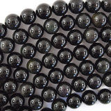 Natural Rainbow Black Obsidian Round Beads 15