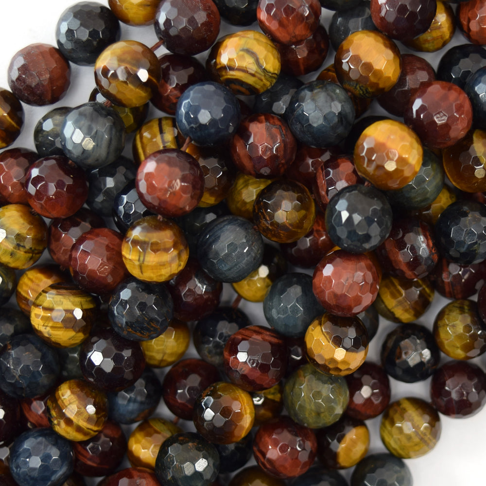 10mm faceted multicolor tiger eye round beads 15.5" strand