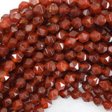 Star Cut Faceted Red Carnelian Round Beads Gemstone 14