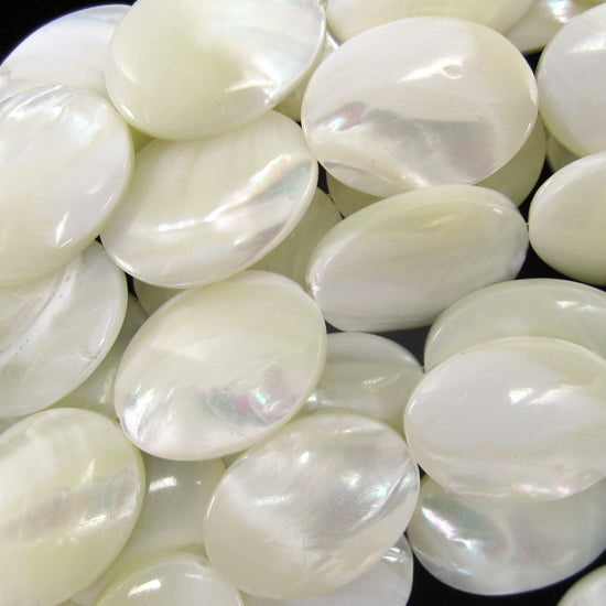 White Mother Of Pearl MOP Flat Oval Beads 15.5" Strand 14mm 18mm 20mm