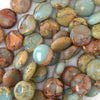 12mm brown blue snake skin jasper coin beads 15.5