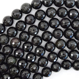 Natural Faceted Black Obsidian Round Beads 15