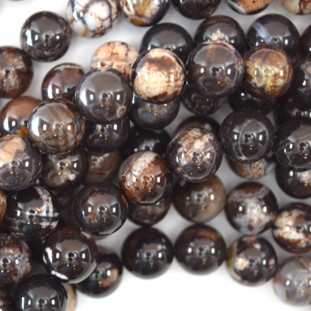Dark Brown Agate Round Beads Gemstone 15" Strand 6mm 8mm 10mm 12mm