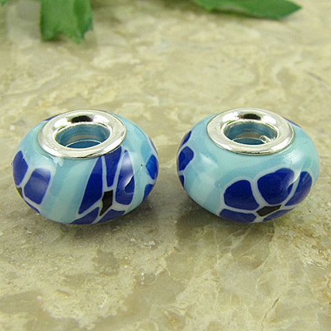 2 silver plated lampwork glass beads fit 1095 findings