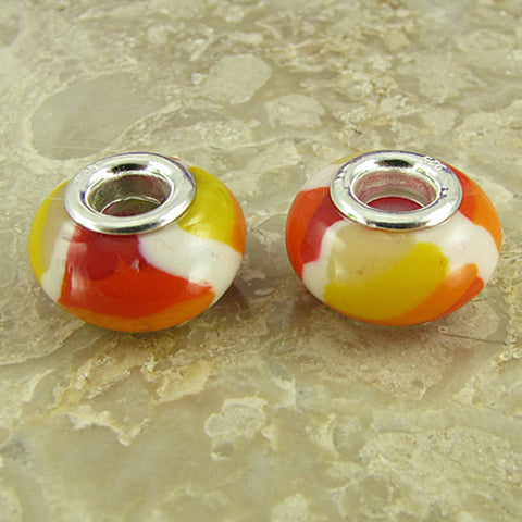 2 silver plated lampwork glass beads fit 1095 findings