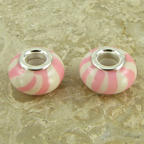 2 sterling silver lampwork glass beads fit 4414