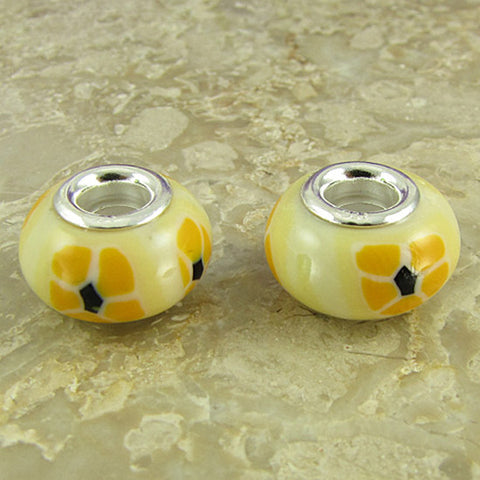 2 silver plated lampwork glass beads fit 1095 findings