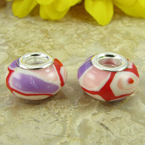 2 sterling silver lampwork glass beads fit 4428