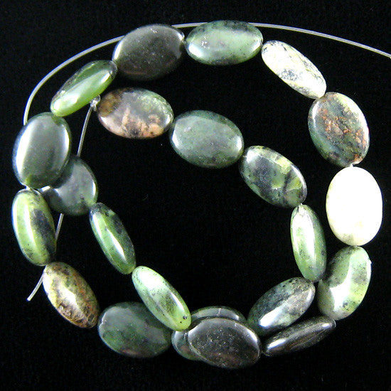 18mm green jasper flat oval beads 16" strand