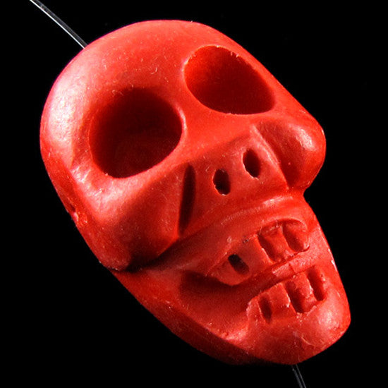 36mm red cinnabar carved skull pendant bead