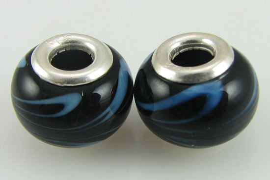 2 sterling silver lampwork glass beads fit 4415