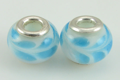 2 sterling silver lampwork glass beads fit 4422