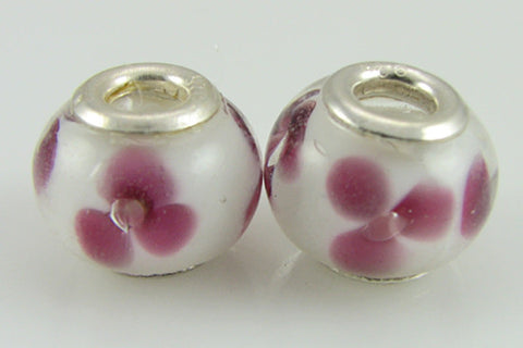 2 sterling silver lampwork glass beads fit 0239