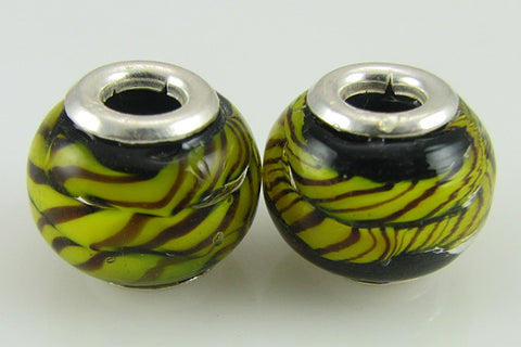 2 sterling silver lampwork glass beads fit 4422