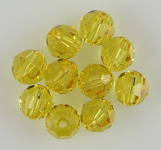 10 6mm Swarovski crystal round 5000 Lt Topaz beads